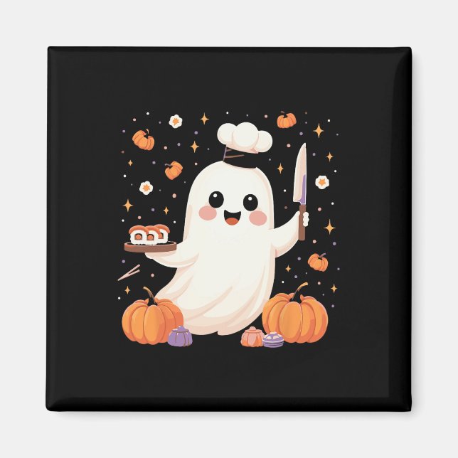 Ghost Chef With Sushi Tray Funny Halloween Spooky  Magnet (Front)