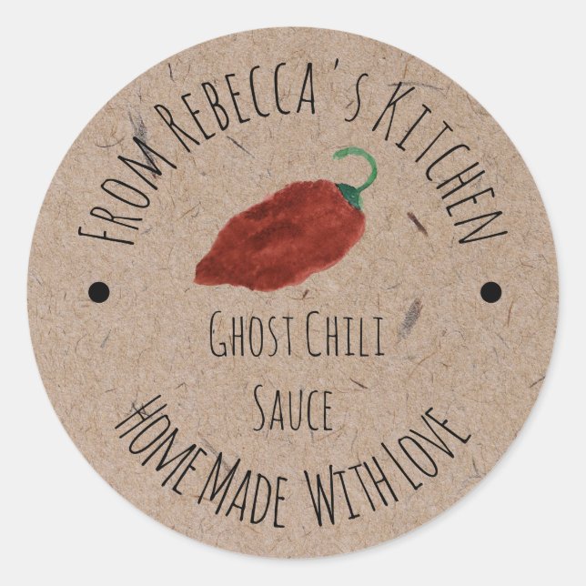 Ghost Chilli Homemade Hot Sauce Kraft Paper  Classic Round Sticker (Front)