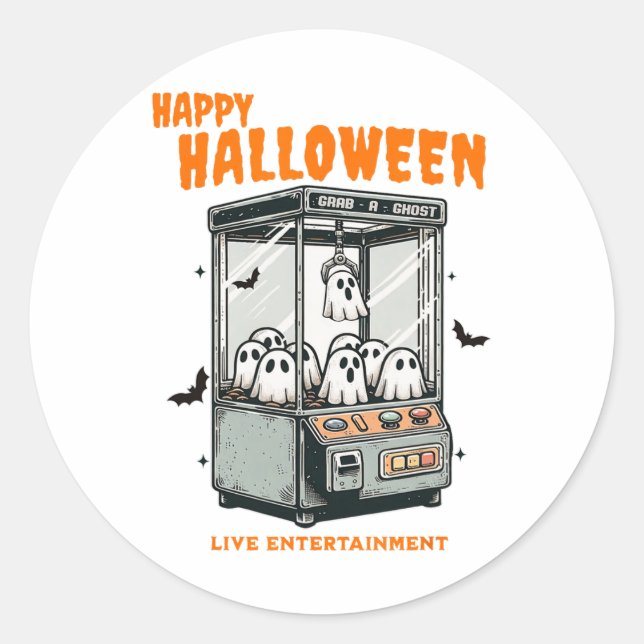 Ghost Claw Game Happy Halloween  Classic Round Sticker (Front)