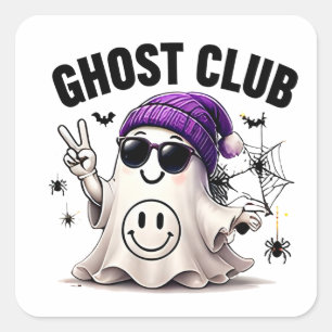 Ghost Club Funny Smiley Ghost Halloween Square Sticker