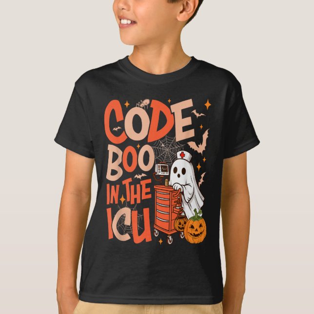 Ghost Code Boo In The Icu Nursing Nurse Halloween  T-Shirt (Front)