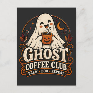 Ghost Coffee Club Cute Spooky Halloween Postcard