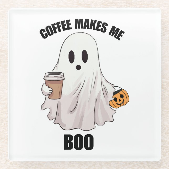 Ghost Coffee Halloween Funny  Glass Coaster (Front)
