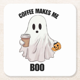 Ghost Coffee Halloween Funny  Square Paper Coaster