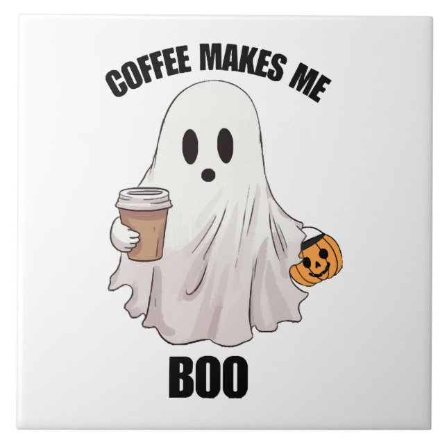 Ghost Coffee Halloween Funny  Tile (Front)