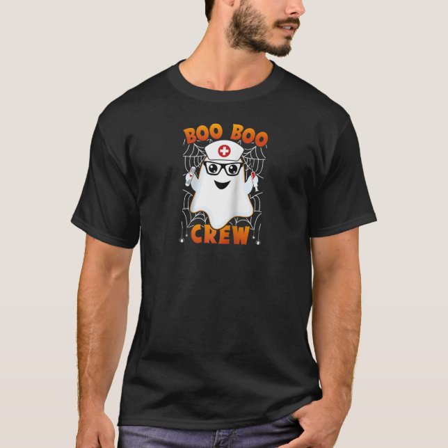 Ghost Costume For Halloween The Boo Crew Nurse Rag T-Shirt (Front)