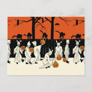 Ghost Costume Jack O Lantern Black Cat Owl Bat Postcard