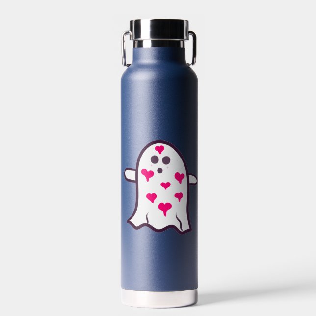 Ghost Covered in Hearts Water Bottle (Front)