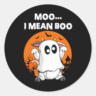 Ghost Cow Moo I Mean Boo Halloween Funny Cow Lover Classic Round Sticker