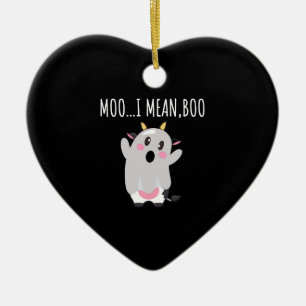 Ghost Cow Moo I Mean Boo Halloween Gift Ceramic Tree Decoration