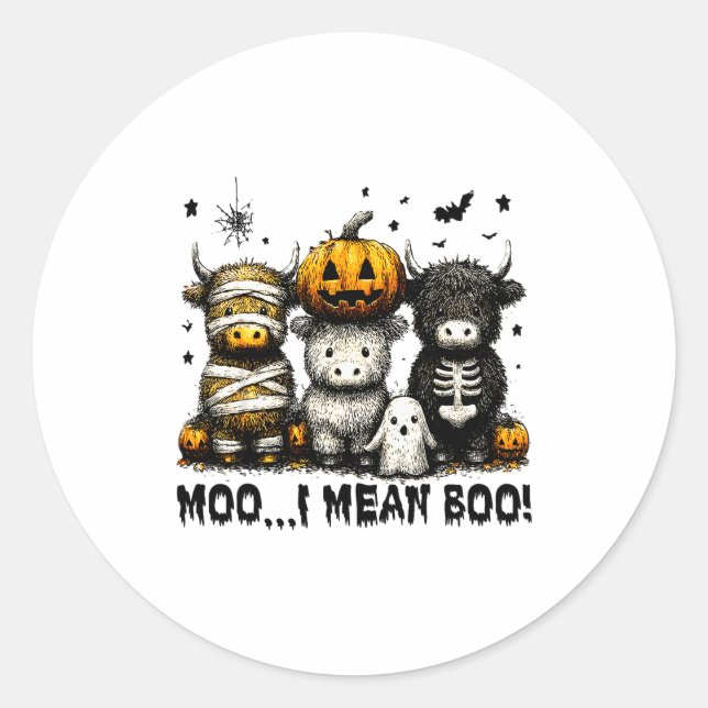 Ghost Cow Moo I Mean Boo Halloween Outfit Funny Co Classic Round Sticker (Front)