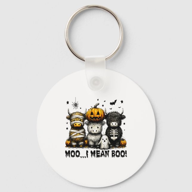 Ghost Cow Moo I Mean Boo Halloween Outfit Funny Co Key Ring (Front)