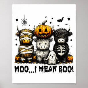 Ghost Cow Moo I Mean Boo Halloween Outfit Funny Co Poster