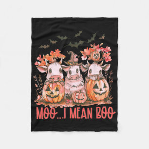 Ghost Cow Moo I Mean Boo Pumpkin Halloween Fleece Blanket