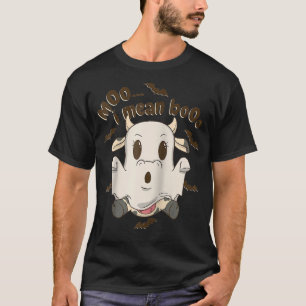 Ghost Cow Moo I Mean Boo Pumpkin Moon Halloween Bo T-Shirt