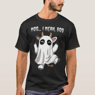 Ghost Cow Moo I Mean Boo Pumpkin Moon Halloween Fa T-Shirt