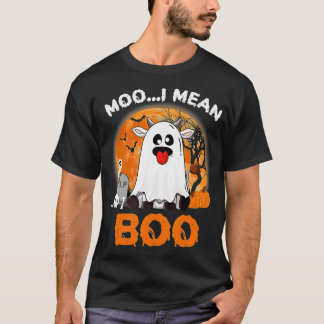 Ghost Cow Moo I Mean Boo Pumpkin Moon Halloween Fa T-Shirt