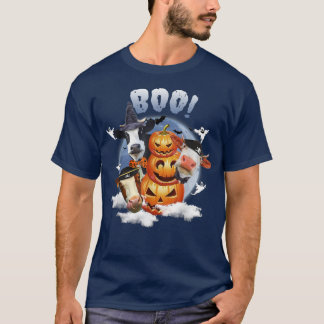 Ghost Cow Moo I Mean Boo Pumpkin Moon Halloween Fa T-Shirt