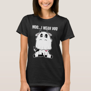 Ghost Cow Moo I Mean Boo Pumpkin Moon Halloween Fa T-Shirt