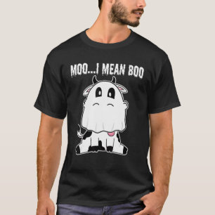 Ghost Cow Moo I Mean Boo Pumpkin Moon Halloween Fa T-Shirt