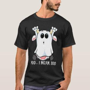 Ghost Cow Moo I Mean Boo Pumpkin Moon Halloween Fa T-Shirt