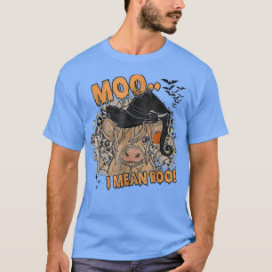 Ghost Cow Moo I Mean Boo Pumpkin Moon Halloween  T-Shirt