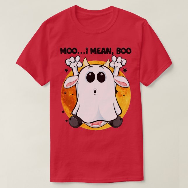 Ghost Cow Moo I Mean Boo Pumpkin Moon Halloween  - T-Shirt (Design Front)