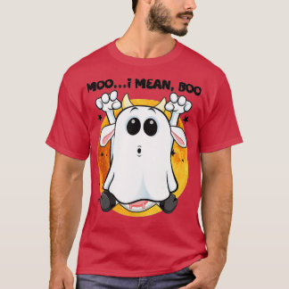 Ghost Cow Moo I Mean Boo Pumpkin Moon Halloween  - T-Shirt