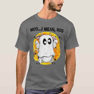 Ghost Cow Moo I Mean Boo Pumpkin Moon Halloween T-Shirt