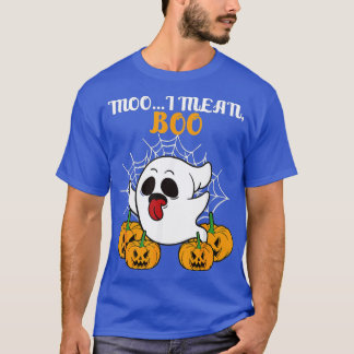 Ghost Cow Moo I Mean Boo Pumpkin Moon Halloween  - T-Shirt