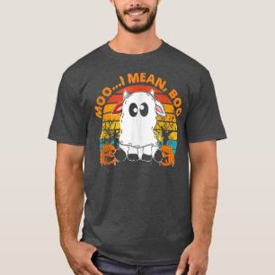 Ghost Cow Moo I Mean Boo Pumpkin Moon Halloween Vi T-Shirt