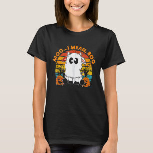 Ghost Cow Moo I Mean Boo Pumpkin Moon Halloween Vi T-Shirt