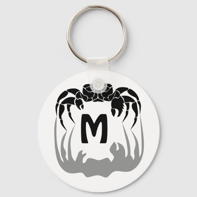 Ghost Crab Silhouette Casting a Shadow Monogram Key Ring (Front)