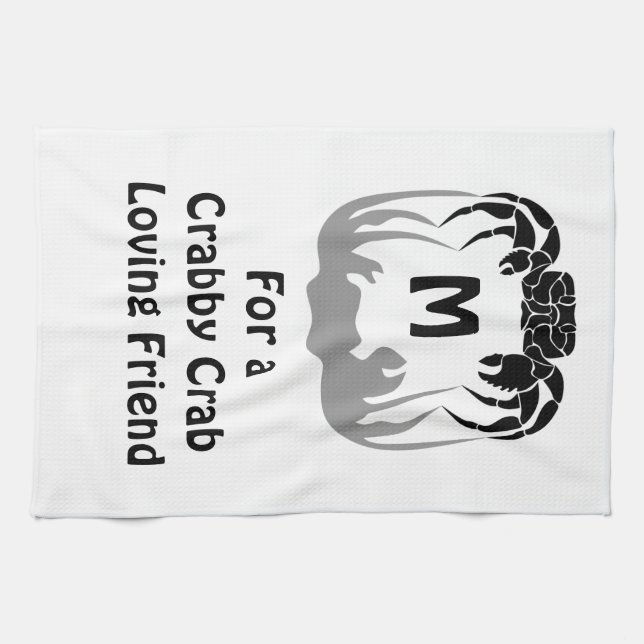 Ghost Crab Silhouette Casting a Shadow Monogram Tea Towel (Horizontal)