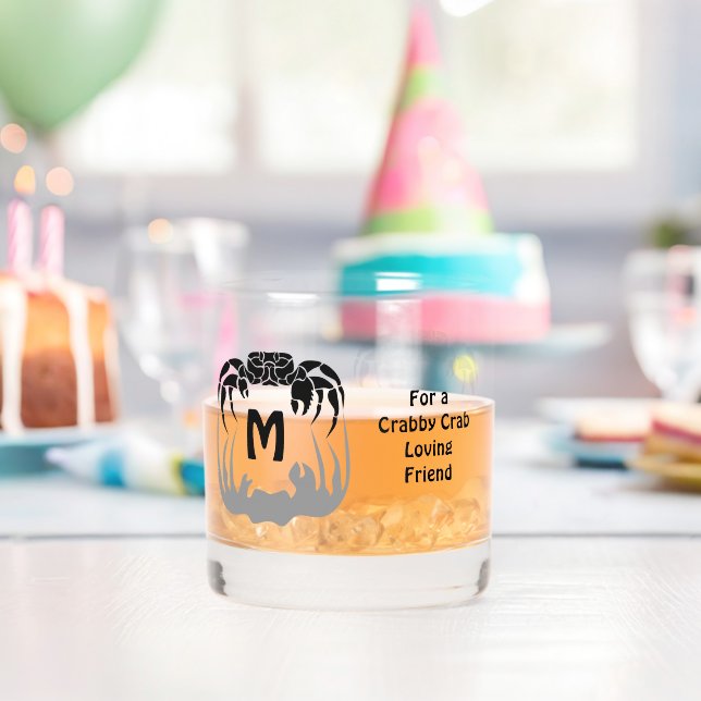 Ghost Crab Silhouette Casting a Shadow Monogram Whiskey Glass (Insitu (Birthday))