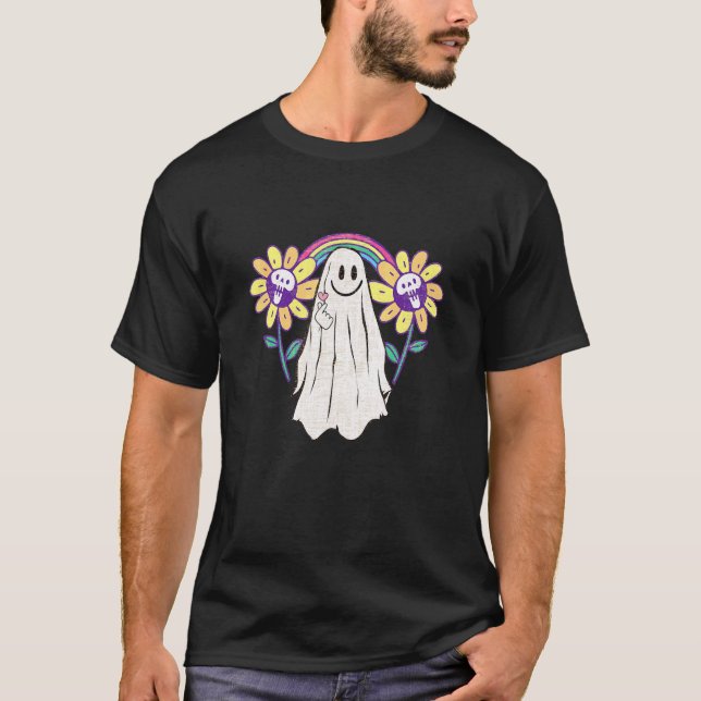 Ghost  Cute Colourful Rainbow Goth T-Shirt (Front)