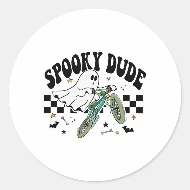 Ghost Cycling Bicycle Bike Retro Halloween Party C Classic Round Sticker (Front)