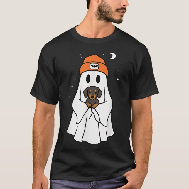 Ghost Dachshund Doxie Animal Lover Halloween Beeni T-Shirt (Front)