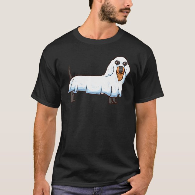 Ghost Dachshund Spooky Dog Wiener Halloween Costum T-Shirt (Front)