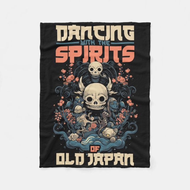 Ghost Demon Dancing With Spirit Of Old Japan Yokai Fleece Blanket (Front)