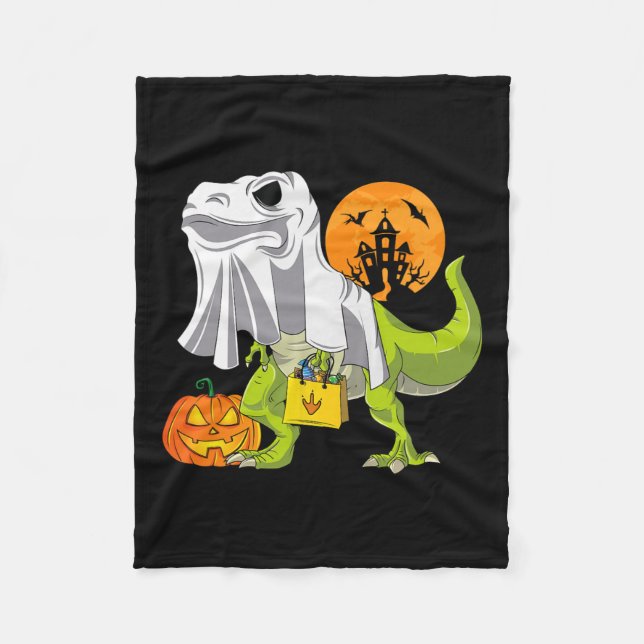 Ghost Dinosaur Funny T Rex Halloween For Boys Cost Fleece Blanket (Front)