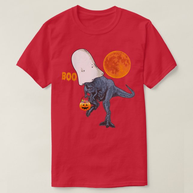 Ghost Dinosaur Pumpkin Funny Boo Halloween Moon Bo T-Shirt (Design Front)