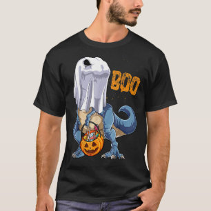 Ghost Dinosaur Rex Boo Halloween Boys Men Pumpkin T-Shirt