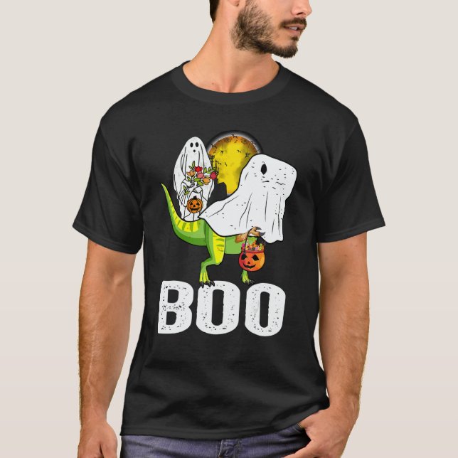 Ghost Dinosaur rex  Boo Halloween Boys Men Pumpkin T-Shirt (Front)