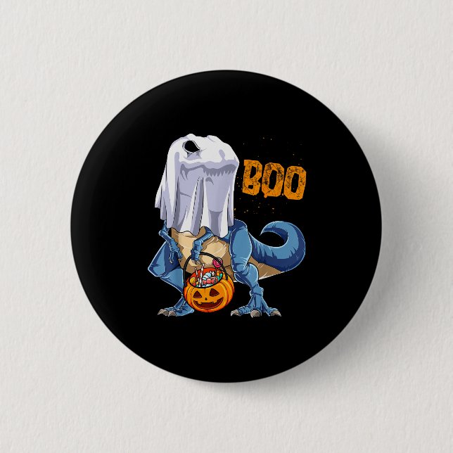 Ghost Dinosaur T Rex Funny Boo Halloween Boys Men  6 Cm Round Badge (Front)