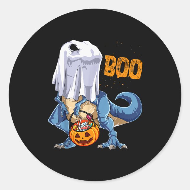 Ghost Dinosaur T Rex Funny Boo Halloween Boys Men  Classic Round Sticker (Front)