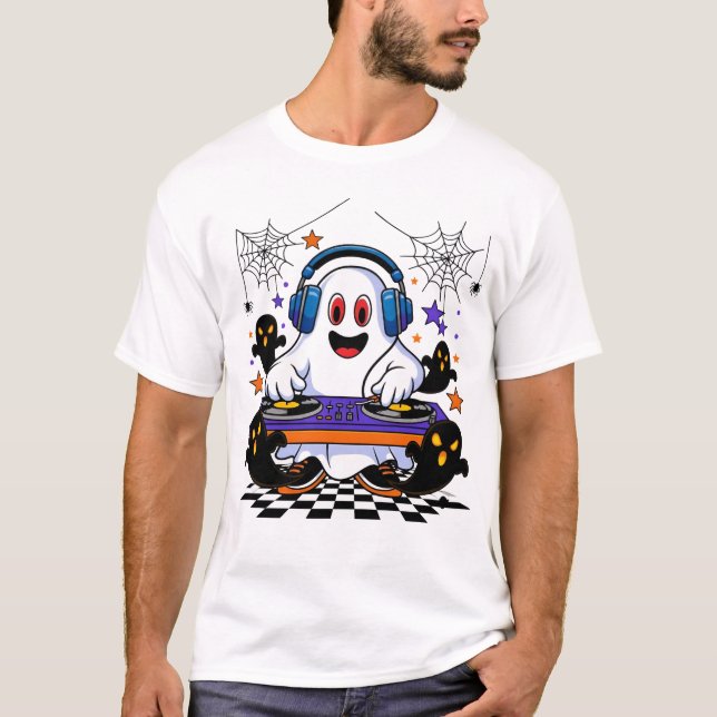 Ghost DJ Halloween Party Design T-Shirt (Front)