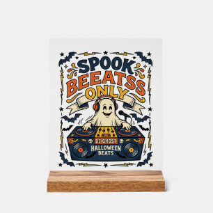 Ghost DJ Spooky Beats Vintage Engraving Halloween  Acrylic Sign