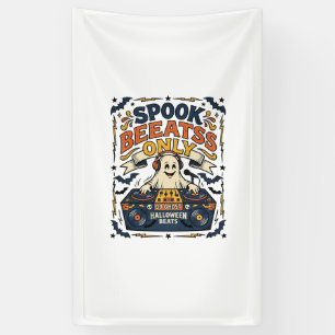 Ghost DJ Spooky Beats Vintage Engraving Halloween  Banner