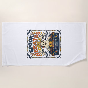 Ghost DJ Spooky Beats Vintage Engraving Halloween Beach Towel